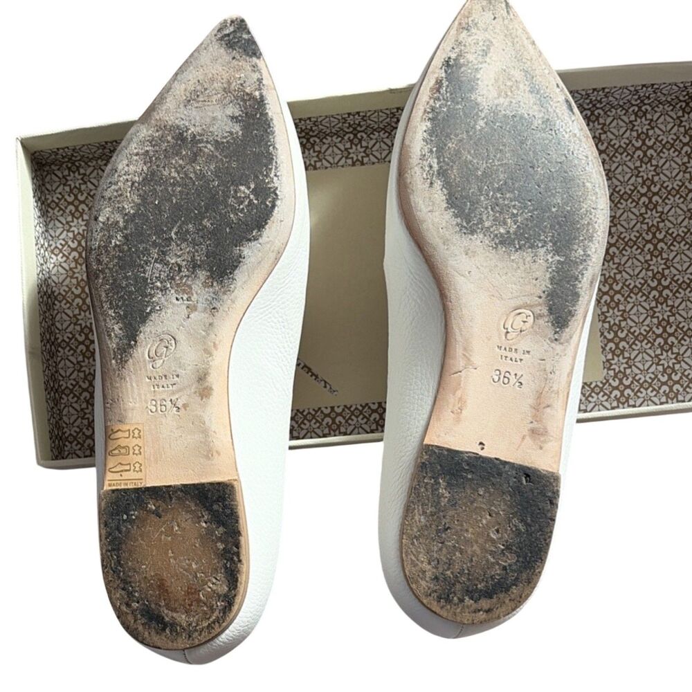 M.Gemi Stellato Loafers 36.5 Ivory Italian Leather Pointed Toe Slip On capsule - Picture 2 of 4